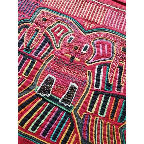 Vintage kuna panama mola applique embroidery needlework panel 17.5 × 15 In - Picture 2 of 5